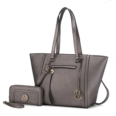 Mkf Collection By Mia K Alexandra Vegan Leather Women's Tote Bag With Wallet - 2 Pieces In Silver
