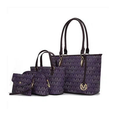 Mkf Collection By Mia K Alexy Tote M Signature 4 Pcs Set Handbag In Purple