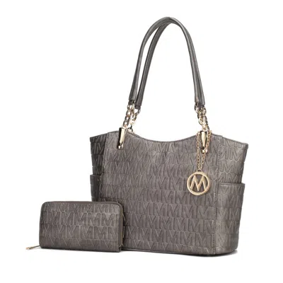 Mkf Collection By Mia K Allison Vegan Leather 2 Pcs Tote & Wallet Handbag In Silver