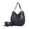 Mkf Collection By Mia K Ashley Women's Sleek Hobo Bag And Wristlet Wallet 2 Pcs Set By Mia K In Blue