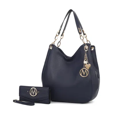 Mkf Collection By Mia K Ashley Women's Sleek Hobo Bag And Wristlet Wallet 2 Pcs Set By Mia K In Blue