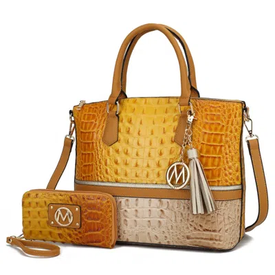 Mkf Collection By Mia K Autumn Crocodile Skin Tote Bag With Wallet In Yellow