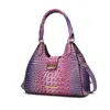 Mkf Collection By Mia K Ava Gradient Rainbow Faux Crocodile-embossed Vegan Leather Women's Tote By Mia K In Purple