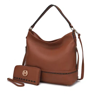 Mkf Collection By Mia K Blake Two-tone Whip Stitches Vegan Leather Women's Shoulder Bag With Wallet - 2 Pieces In Brown