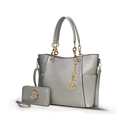 Mkf Collection By Mia K Bonita Tote Handbag With Wallet - 2 Pieces In Silver