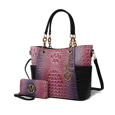 Mkf Collection By Mia K Bonita Women's Croco Tote Bag & Wallet Set By Mia K In Purple