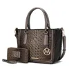Mkf Collection By Mia K Bonnie Faux Crocodile-embossed Vegan Leather Women's Satchel With Wallet Bag - 2 Pieces In Grey