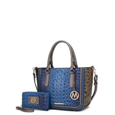 Mkf Collection By Mia K Bonnie Faux Crocodile-embossed Vegan Leather Women's Satchel With Wallet Bag In Blue