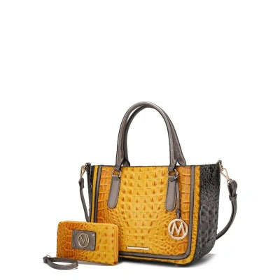 Mkf Collection By Mia K Bonnie Faux Crocodile-embossed Vegan Leather Women's Satchel With Wallet Bag In Yellow