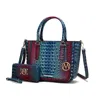 Mkf Collection By Mia K Bonnie Gradient Rainbow Faux Crocodile-embossed Vegan Leather Women's Satchel With Wallet By Mia K In Blue