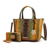 Mkf Collection By Mia K Bonnie Gradient Rainbow Faux Crocodile-embossed Vegan Leather Women's Satchel With Wallet By Mia K In Brown
