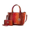 Mkf Collection By Mia K Bonnie Gradient Rainbow Faux Crocodile-embossed Vegan Leather Women's Satchel With Wallet By Mia K In Orange