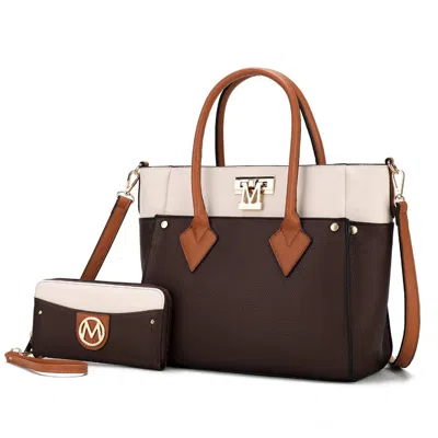 Mkf Collection By Mia K Brynlee Color-block Vegan Leather Women's Tote Bag With Wallet- 2 Pieces In Gold
