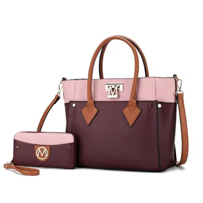 Mkf Collection By Mia K Brynlee Color-block Vegan Leather Women's Tote Bag With Wallet- 2 Pieces In White