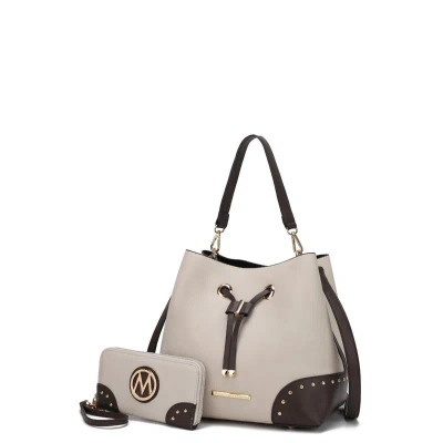 Mkf Collection By Mia K Candice Color Block Bucket Bag With Matching Wallet In White