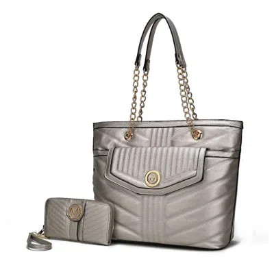 Mkf Collection By Mia K Chiari Tote Bag With Wallet - 2 Pieces. In Silver