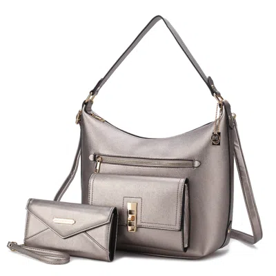 Mkf Collection By Mia K Clara Vegan Leather Women's Shoulder Bag With Wristlet Wallet- 2 Pieces In Silver