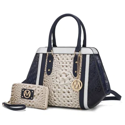 Mkf Collection By Mia K Daisy 2 Pcs Croco Satchel Bag & Wallet In Blue