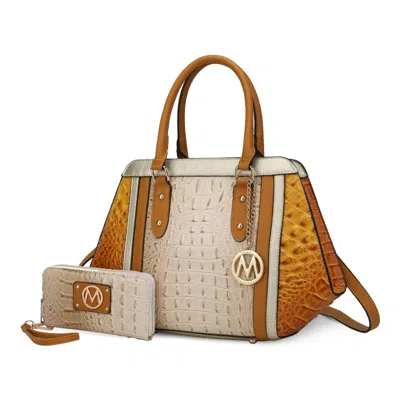 Mkf Collection By Mia K Daisy 2 Pcs Croco Satchel Bag & Wallet In Yellow