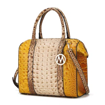 Mkf Collection By Mia K Ember Faux Crocodile-embossed Vegan Leather Women's Large Satchel Handbag In Beige