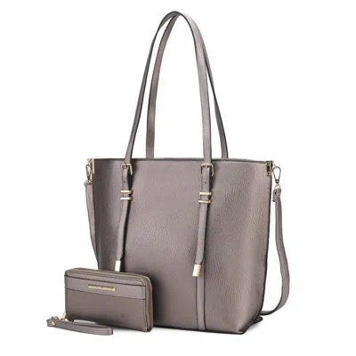 Mkf Collection By Mia K Emery Vegan Leather Women's Tote Bag With Wallet - 2 Pieces In Silver