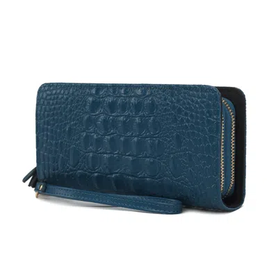 Mkf Collection By Mia K Eve Genuine Leather Croc Women's Wristlet Wallet By Mia K In Blue