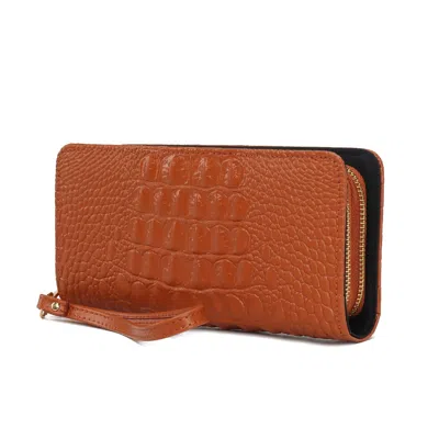 Mkf Collection By Mia K Eve Genuine Leather Croc Women's Wristlet Wallet By Mia K In Brown