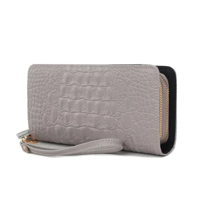Mkf Collection By Mia K Eve Genuine Leather Croc Women's Wristlet Wallet By Mia K In Gray