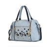 Mkf Collection By Mia K Francis Tote Vegan Leather Flowers Bag For Women With Decorative M Keychain In Blue