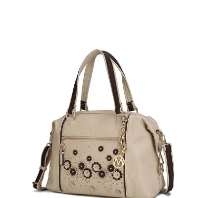Mkf Collection By Mia K Francis Tote Vegan Leather Flowers Bag For Women With Decorative M Keychain In Brown