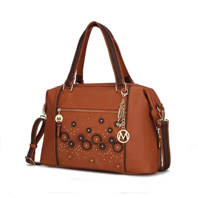 Mkf Collection By Mia K Francis Tote Vegan Leather Flowers Bag For Women With Decorative M Keychain In Brown