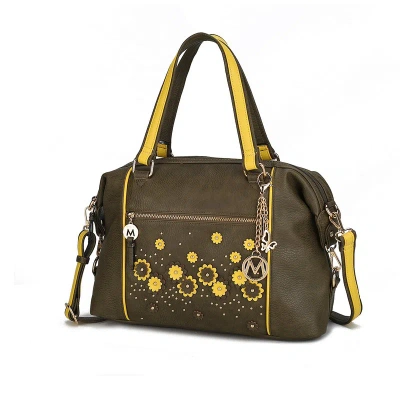 Mkf Collection By Mia K Francis Tote Vegan Leather Flowers Bag For Women With Decorative M Keychain In Green