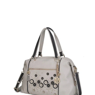 Mkf Collection By Mia K Francis Tote Vegan Leather Flowers Bag For Women With Decorative M Keychain In Grey