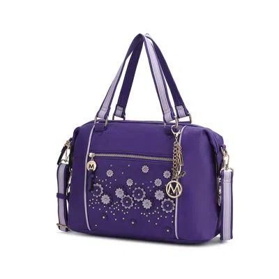 Mkf Collection By Mia K Francis Tote Vegan Leather Flowers Bag For Women With Decorative M Keychain In Purple