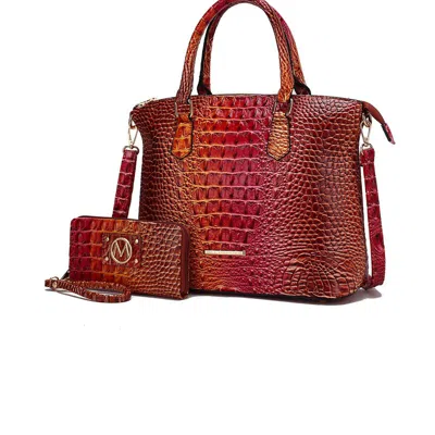 Mkf Collection By Mia K Frankie Gradient Croco Shoulder Bag And Wallet Set In Red