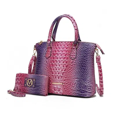 Mkf Collection By Mia K Frankie Gradient Croco Shoulder Bag And Wallet Set In Purple