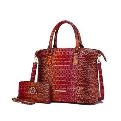 Mkf Collection By Mia K Frankie Gradient Rainbow Faux Crocodile-embossed Vegan Leather Women's Satchel Bag With Matching Wal In Pink