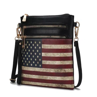 Mkf Collection By Mia K Genesis Printed Flag Vegan Leather Women's Crossbody Bag In Black