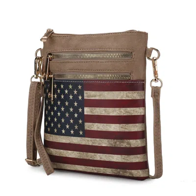 Mkf Collection By Mia K Genesis Printed Flag Vegan Leather Women's Crossbody Bag In Grey