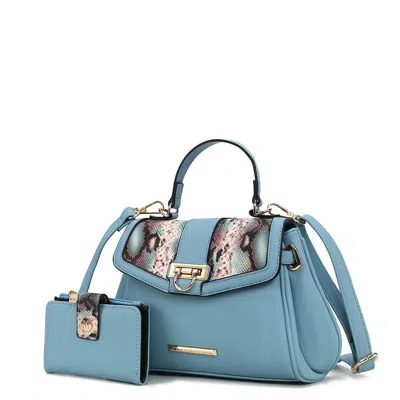 Mkf Collection By Mia K Geny Faux-snake Embossed Women's Shoulder Bag With Matching Wallet By Mia K. In Blue