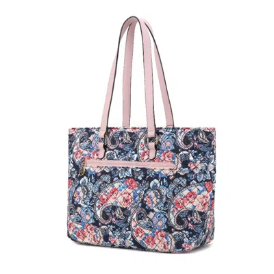 Mkf Collection By Mia K Hallie Quilted Cotton Botanical Pattern Women's Tote Bag In Blue