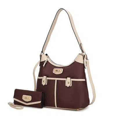 Mkf Collection By Mia K Harper Nylon Hobo Shoulder Handbag With Matching Wallet - 2 Pieces In Brown