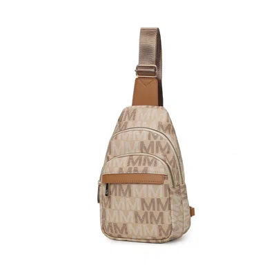 Mkf Collection By Mia K Helaena M Logo Printed Vegan Leather Women's Sling Bag By Mia K In Beige