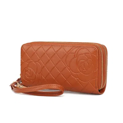 Mkf Collection By Mia K Honey Genuine Leather Quilted Flower-embossed Women's Wristlet Wallet By Mia K. In Orange