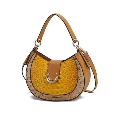 Mkf Collection By Mia K Jain Luxe Croc-embossed Shoulder Bag Spacious And Timeless In Yellow