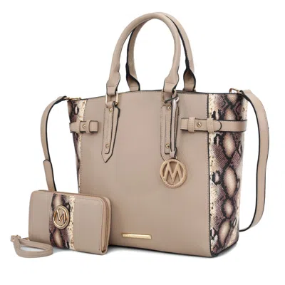 Mkf Collection By Mia K Joelle Faux-snake Embossed Women's Tote Bag With Matching Wallet By Mia K. In Beige