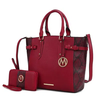 Mkf Collection By Mia K Joelle Faux-snake Embossed Women's Tote Bag With Matching Wallet By Mia K. In Red