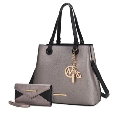 Mkf Collection By Mia K Kearny Vegan Leather Women's Tote Bag With Wallet- 2 Pieces In Silver