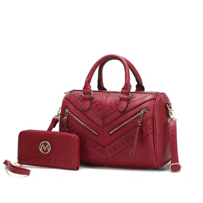 Mkf Collection By Mia K Lara Vegan Leather Women's Satchel With Wallet - 2 Pieces In Red