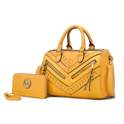 Mkf Collection By Mia K Lara Vegan Leather Women's Satchel With Wallet - 2 Pieces In Yellow